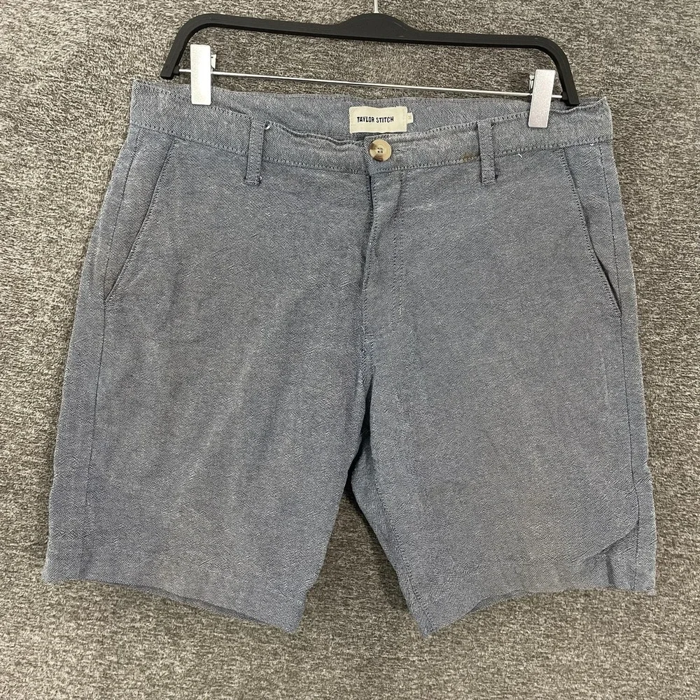 Taylor Stitch Shorts Mens 33 Blue Textured Chino 9 Inseam Flat Front Casual